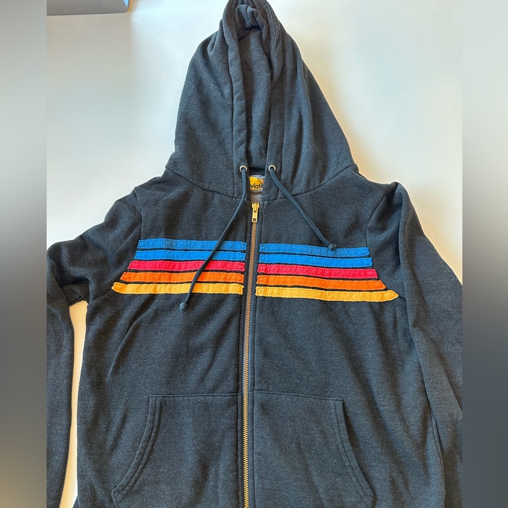 Dark gray 5 stripe Abiator Nation Zip hoodie sweatshirt Small unisex made in USA